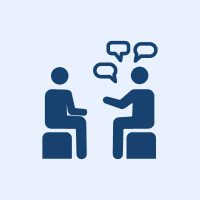 People discussing with speech bubbles